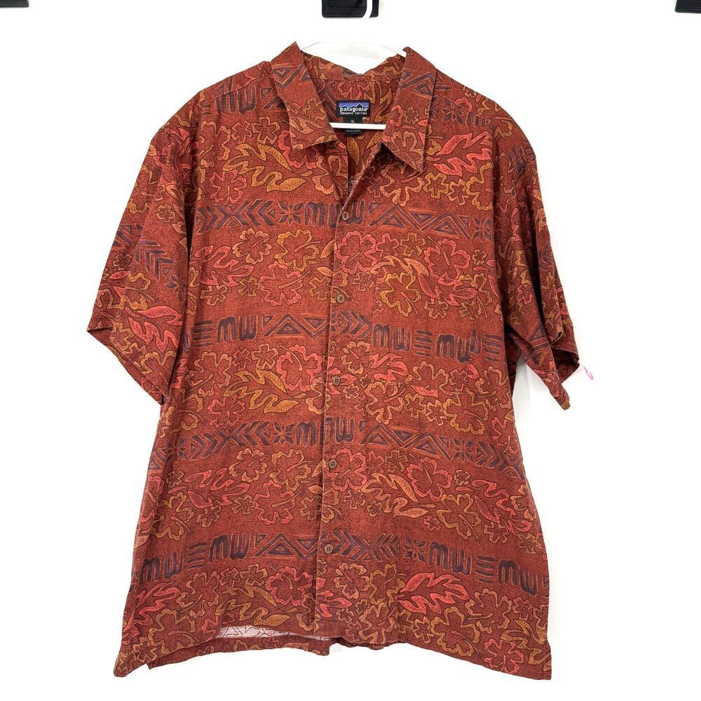 Vintage Patagonia Organic Cotton Hawaiian Hibiscus Floral Red Button Shirt Sz XL